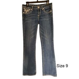 Women's Jeans Embellished Rhinestone Low Rise Straight Leg Denim Jeans Size 9